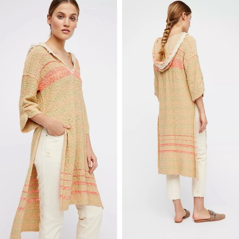 Free People Berkley Hoodie Tunic Sweater Yellow and Orange Small